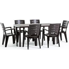 SIEDITI FUORI E DENTRO Thomas Placemat + 6 Chairs Anita (Iron Frame Table and Resin Chairs) (Table + Mocha Chairs)