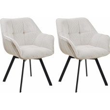 CLP Jordi Corduroy valgomojo kėdės, ergonomiškos pasukamos su porankiais, minkštos kėdės, 4 kojų metalinis rėmas, iki 150 kg, su grindų apsauga, spalva: Kreminė