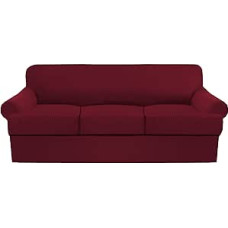 GAMUKAI 4 sofų užvalkalų rinkinys, T formos pagalvėlių užvalkalai sofoms, minkšti baldų užvalkalai su 3 atskirais T formos pagalvėlių sėdynių užvalkalais (bordo, sofa)