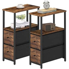TUTOTAK mažas siauras staliukas, 2 dalių rinkinys, staliukas, staliukas prie lovos su 2 medžiaginiais stalčiais, staliukas svetainei, miegamajam, staliukas prie lovos, rudas TB01BB054