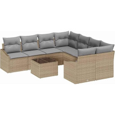 Rantry 9-teiliges Garten-Sofa-Set mit Kissen Beige Poly Rattan Gartenlounge Modelis3346660