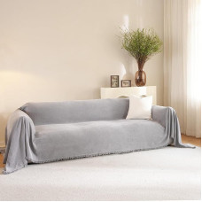 RAMEFILD sofos užvalkalas, sekcijos sofos užvalkalas 3 pagalvėms, sofos, šenilas, eglutės raštas, skalbiamas, naminių gyvūnėlių sofos apsauga šunims, Boho sofos baldų užvalkalas (pilkas, XXL, 180,3 x 381 cm)