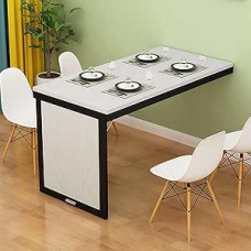 Sulankstomas valgomojo stalas, montuojamas ant sienos, taupantis erdvę ir skirtas mažoms erdvėms, MDF sieninis stalas virtuvei, biurui ir miegamajam, juodas, 100 x 60 cm