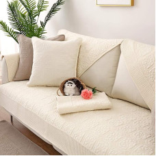 HM&DX Dygsniuotas medvilninis sofos užvalkalas Dovanos užvalkalas su neslystančiu purvą atstumiančiu užvalkalu Naminiai gyvūnai Šuo Fotelis Dvigulė sofa Smėlio spalvos 90 x 210 cm (35 x 83 coliai)