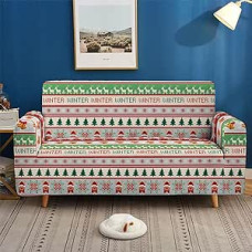 Hiseng Kalėdų dienos sofos užvalkalas, 1 2 3 4 vietų sofos užvalkalas iš poliesterio pluošto su elastine juosta Universalus sofos užvalkalas, sofos apsauga naminiams gyvūnams ir vaikams (3 vietos, Kalėdos)