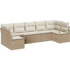 7-teiliges Garten-Sofa-Set mit Kissen in Beige Poly-Rattan, 2-Sitzer Garten-Sofa mit Kissen in Beige Poly-Rattan Gartenlounge Modelis3346531