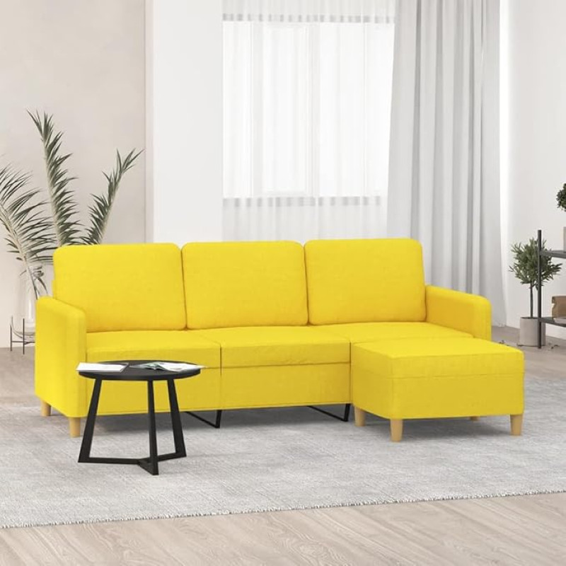 3 vietų sofa su taburete, sofa, kušetė, poilsio sofa, minkšta sofa, poilsio sofa, svečių sofa, dvigulė sofa, kampinė sofa, šezlongas svetainei, miegamajam, svečių kambariui, 180 cm, audinys, šviesus