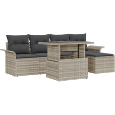 6 dalių sodo sofos komplektas su kopėtėlėmis Hellegrau Poly Rattan, 2 dalių sodo sofa su staura ir kopėtėlėmis Hellegrau Poly Rattan Gartenlounge Modelis3357005