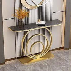 Schmaler Langer Eingangstisch für das Wohnzimmer, moderner Konsolentisch, Sofatisch mit geometrischem Metallrahmen, Flur-Foyertisch für das Wohnzimmer im Eingangsbereich