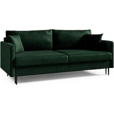 LIKMA Mara 3 vietų sofa 209 cm su miego funkcija ir patalynės dėže, aksominė sofa lova su lovos dėže, moderni sofa, sofų komplektai, sofa lova Spalva: butelio žalia, audinys: Spalva: šviežia, 13