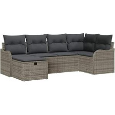 6-teiliges Garten Sofa Set mit Kissen Grau Poly Rattan, 2-Sitzer Garten Sofa mit Stauraum & Kissen Grau Poly Rattan Gartenlounge Modelis3360310