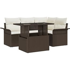 5 dalių sodo-dėžutės komplektas su kilimėliais Braun Poly Rattan, 2 dalių sodo-dėžutės su staltiese ir kilimėliais Braun Poly Rattan Gartenlounge Modelis3357011