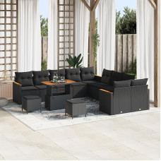 13-teilige Garten Sofa Set mit Kissen Schwarz Poly Rattan Akazie Gartenlounge Model3363104