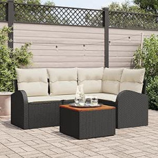5-teiliges Garten-Sofa-Set mit Kissen Schwarz Poly-Rattan Akazie Gartenlounge Modelis3347572