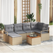 Gartensofa komplektas 7 vnt. smėlio ir hellgrau spalvos poli-ratano baldų modelis3356397
