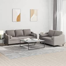 Gecheer 2-TLG. Sofagarnitur mit Kissen Taupe Stoff, Moderne Couch Polstersofa für Wohnzimmer Schlafzimmer Spielzimmer3201857