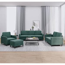 Tidyard 4-TLG. Sofagarnitur Dunkelgrün Samt, Polstersofa Loungesofa für Wohnzimmer Eingangsbereich Büro3201946