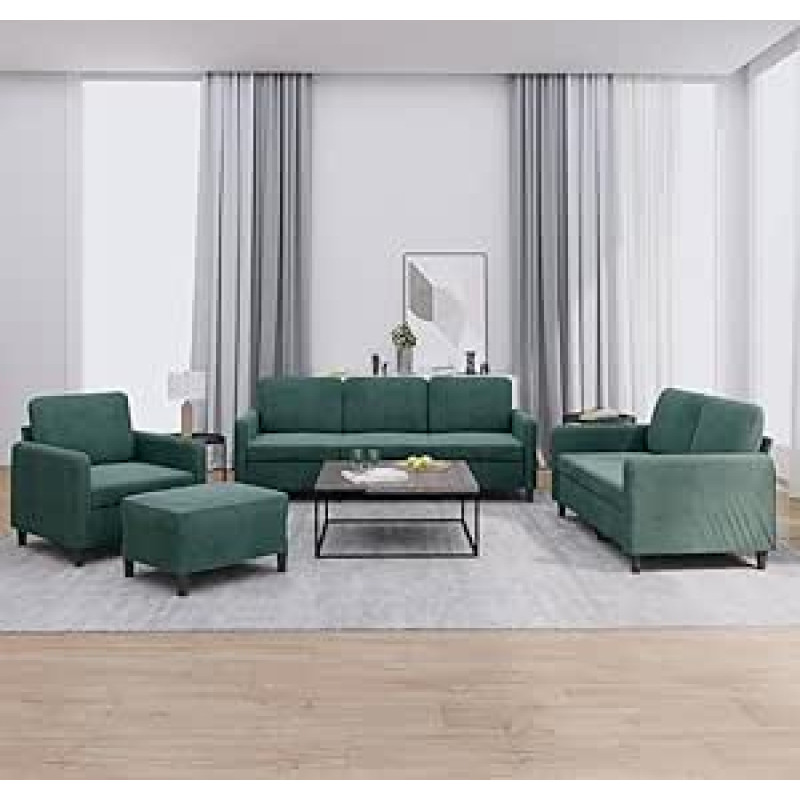 Tidyard 4-TLG. Sofagarnitur Dunkelgrün Samt, Polstersofa Loungesofa für Wohnzimmer Eingangsbereich Büro3201946