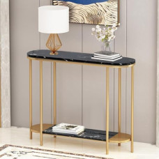 Schmaler Konsolentisch, 2-stufiger Sofatisch, Kleiner Flur-Beistelltisch, Eingangstisch mit abgerundeten Ecken für Eingang, Foyer, Flur (Gold 2,80 cm)
