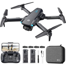 Šventasis akmuo HS290 sulankstomas dronas su 1080P kamera pradedantiesiems ir vaikams, kvadrokopteris su optiniu srautu, programėlės valdymu, skraidymu bakstelėjus, 3 greičio lygiais, 2 baterijomis, žaislas / dovana berniukams ir mergaitėms