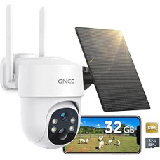 GNCC 4G LTE lauko saulės stebėjimo kamera su SIM kortele, 2K 3 MP stebėjimo kamera lauke be WLAN lauko baterijos, 355°/90° pasukama, spalvotas / infraraudonųjų spindulių naktinis matymas, dvipusis garsas, IP65, GW3