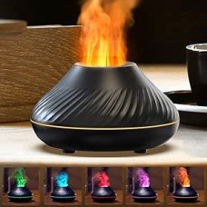 Flame Aroma Diffuser, Essential Oils Diffuser with 7-Colour Night Light, Fragrance Oil Diffuser, Humidifier for Home Office, Room Fragrance or Yoga, Waterless Automatic Shut-Off Black