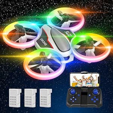 Mini dronas su HD 720P kamera vaikams, RC dronas su įvairiaspalviais LED žibintais, kvadrokopteris su 3D salto ir 3 baterijomis, 21 minutę trunkantis skrydis, žaislinis dronas sraigtasparnis vaikams ir