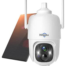 Hiseeu 3MP Outdoor Surveillance Camera 9000 mAh for Outdoor Use with Colour Night Vision, 360° PTZ Camera with Solar Panel, AI-PIR Motion Detection, Siren Alarm, IP66 Waterproof, SD/Cloud Storage