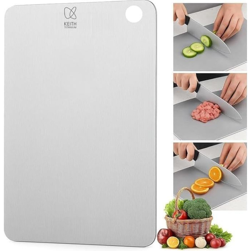 KEITH titano pjaustymo lenta, dvipusė, gryno titano pjaustymo lenta mėsai, vaisiams ir daržovėms, idealiai tinka naudoti virtuvėje ir lauke (M(30 x 20))