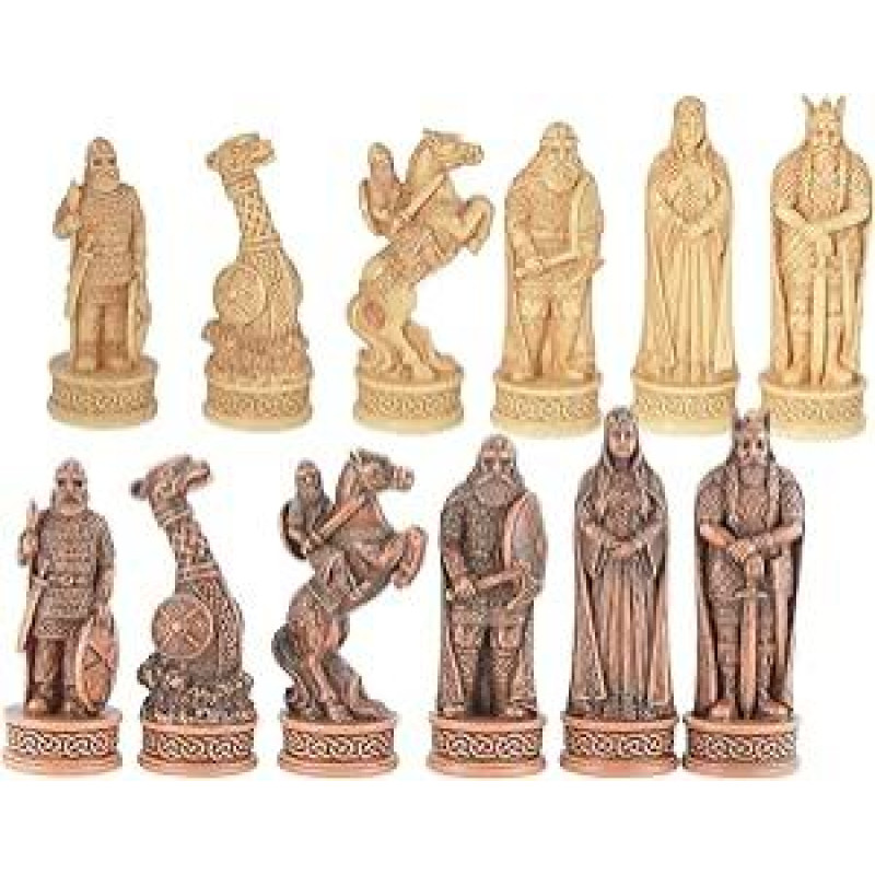 Veronese pagal Joh. Vogler GmbH Aukštos kokybės vikingų šachmatų figūros 32 rankomis pieštų iki 80 mm šachmatų rinkinys