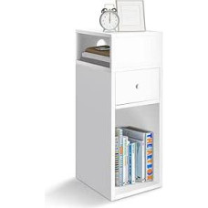 VOUNOT® Narrow Bedside Table with 2 Open Compartments and 1 Drawer, Modern Bedside Cabinet, Bedside Table for Bedroom, Living Room, 25 x 30 x 66 cm, White