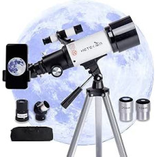 Astronomijos teleskopas suaugusiesiems, vaikams, pradedantiesiems 70 mm diafragma 400 mm AZ tvirtinimo refraktoriaus teleskopas su trikoju, vaizdo ieškikliu ir telefono adapteriu