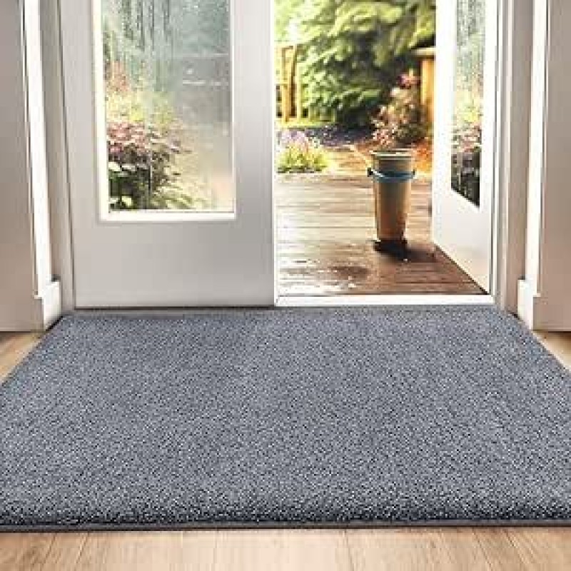 DEXI Dirt Trapper Mat, neslystantis kilimėlis vidaus ir lauko reikmėms, plaunamas kilimėlis prie įėjimo, absorbuojantis grindų kilimėlis, įėjimo kilimėlis, 90 x 150 cm, pilkai mėlynas