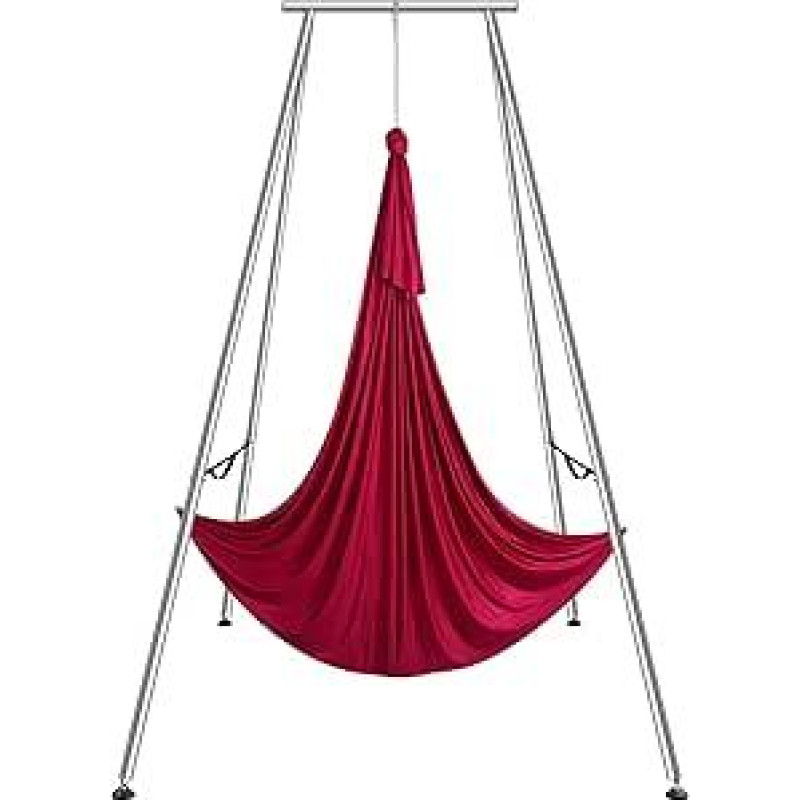 VEVOR Oro jogos hamakas su rėmu, 6 x 2,6 m, raudonos oro sūpynės, 250 kg maksimali apkrova, įskaitant jogos kojines ir kojų pagalvėles, antigravitaciniai pratimai