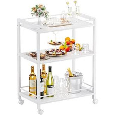 HITNET Serving Scale, White, Kitchen Trolley on Wheels, 3 Tier Bar Trolley with Wheels and Storage Shelves, Drinks Trolley for Kitchen, Dining Room, Living Room