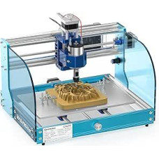 SainSmart Genmitsu CNC frezavimo / graviravimo staklių 3018-PROVer komplektas su aliuminio rėmu, GRBL valdikliu, neprisijungusiu valdikliu, avarinio išjungimo jungikliu ir akrilo apsaugais.