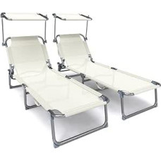 VOUNOT 2 sulankstomų gultų rinkinys, sodo gultas, paplūdimio gultas su apsauga nuo saulės ir reguliuojamu atlošu, sodo, baseino, terasos kėdė, smėlio spalvos