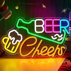 LightingWill Alaus Cheers Neon Sign, Dimmable Neon Bar Sign for Wall Decoration, USB Powered LED Neon Light Sign for Man Cave Home Shop Cafe Pub Club Beer Bistro Party
