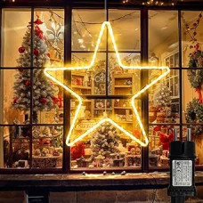 DBFAIRY Kalėdų žvaigždžių žibintai, 40 LED žvaigždžių Kalėdų žibintai su laikmačiu, vandeniui atspari didelė šviečianti žvaigždžių lango dekoracija su kištuku, skirta vidaus lauko Kalėdų dekoracijoms (šiltai balta)