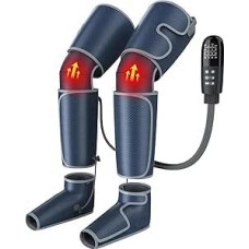 Kojų masažuoklis su šiluma kraujotakai, oro kompresinis pėdų, blauzdų, šlaunų ir kelių masažuoklis skausmui malšinti, 4 režimai, 4 intensyvumai, 2 šilumos lygiai, 10 x 2 oro pagalvės