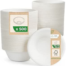 Love Nature Ekologiški vienkartiniai sriubos dubenėliai iš cukranendrių šnicelio - (350 ml - 500 vnt.) sriubos dubenėlis, ilgai išlaikantis šilumą