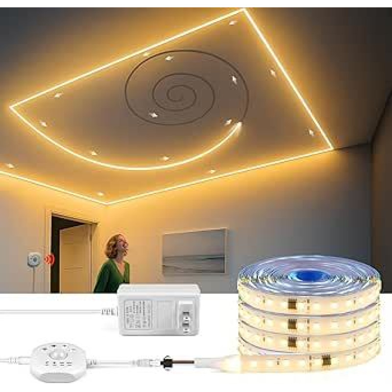 AIMENGTE LED juosta 5 m su judesio jutikliu, šiltos baltos spalvos judesio jutiklis, lipni šviesos juosta, LED juosta su judesio jutikliu spintai, virtuvei, svetainei, miegamajam, laiptams