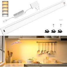 WOBANE Under-Unit Light Kitchen LED Dimmable, 5 Light Colours, 60 cm Light Strip with Non-Contact Sensor, Bright Kitchen Lighting, Base Cabinet Lighting for Cupboard, Workbench, Shelves, 1400 Lumen