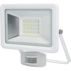 UNITEC LED prožektorius su 180° infraraudonųjų spindulių judesio jutikliu 30 vatų 2400 liumenų Komplekte yra kabelio jungtis su kištukine jungtimi ir greito montavimo laikiklis 6500 kelvinų baltos spalvos IP44 A+ energijos vartojimo efektyvumo klasė