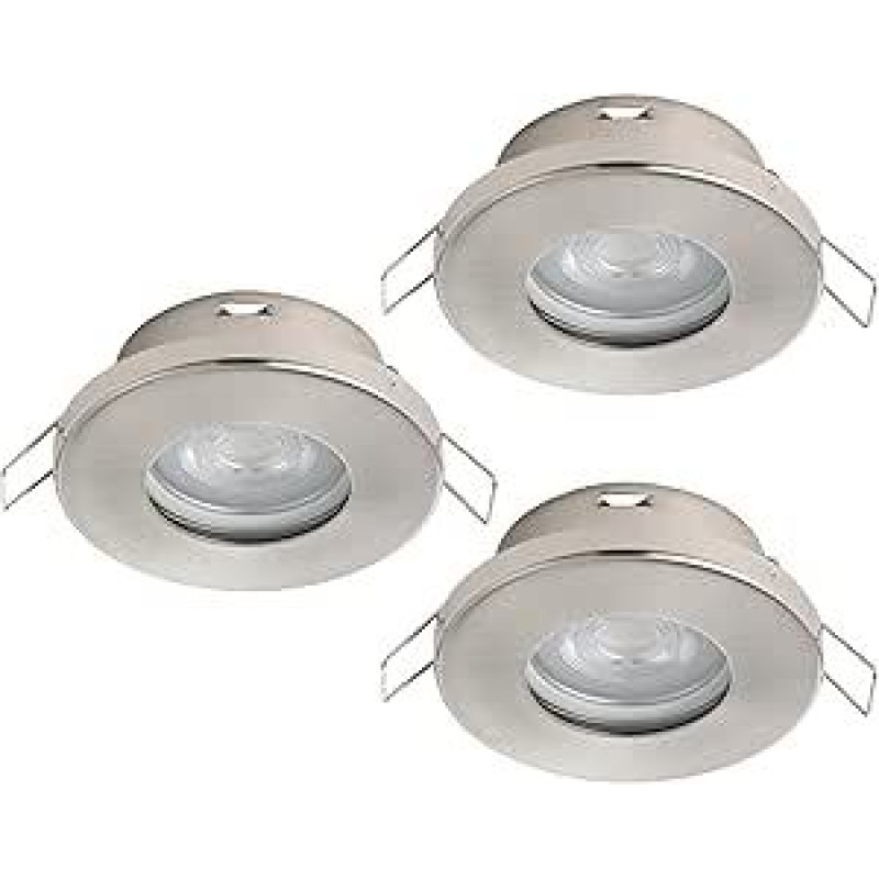 EGLO Favazzina LED įleidžiami prožektoriai, apvalūs lubų prožektoriai, plokšti metaliniai lubų prožektoriai, sidabro spalvos, su GU10 lemputėmis, šiltos baltos spalvos, skersmuo 8,5 cm, 3 vnt.