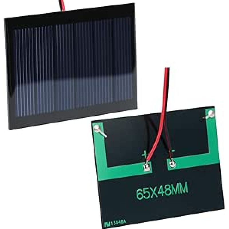 QWORK 6 mikro mini saulės baterijų elementų pakuotė 3 V 0,3 W 80 mA, 65 x 48 mm 65 x 48 mm su 15 cm kabeliu, nešiojamas ir efektyvus saulės baterijų rinkinys, skirtas 