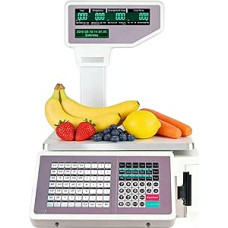Für Supermarkt und Imbiss: Digitale Waage mit Druckfunktion, Elektronische Barcodewaage, Gewichtswaage für Kommerzielle. 30 kg / 10 g, 63 Tasten, Netzadapter inklusive