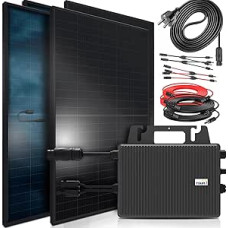 SUNNIVA 1840 W dvimačio tipo visiškai juoda balkono elektrinė sukomplektuotas lizdas TSUN 800 W inverterio saulės sistemos komplektas, 4 x 460 W N tipo stiklo / stiklo dvimačio tipo saulės moduliai, 5 m kabelis, 4 x 2,5 m