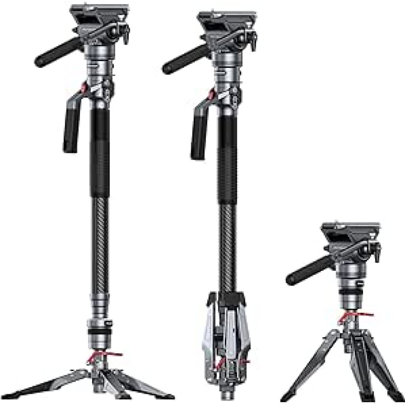 SMALLRIG Carbon Fiber Video Monopod Pro 175 cm/68,9 colių vaizdo trikojis, kompaktiškas fotoaparato trikojis su vieno mygtuko pakėlimo ir fiksavimo funkcija, maksimali 5 kg apkrovos talpa, skysčio galvutė, tinka DJI RS, skirtas