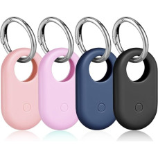 Ainiv 4pcs Case for Samsung Galaxy SmartTag 4 with Key Fob, GPS Tracker Pendant Protective Case for Children, Dog, Cats, Suitcase, Keys, Bicycle (Black + Dark Blue + Purple + Pink)